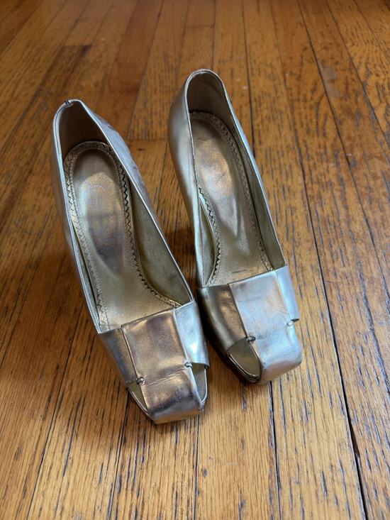 Yves Saint Laurent Gold Leather Tribtoo Slingback Pumps Size  Yves Saint Laurent Shoes Womens Size 38 Gold Peep Toe Platform High Heels Italy